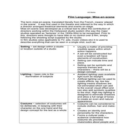 Mise en scene terminology handout