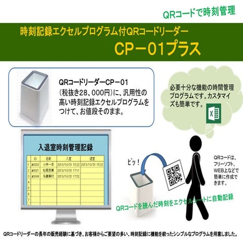 QRコード 入退室管理 時刻管理 エクセルプログラム
