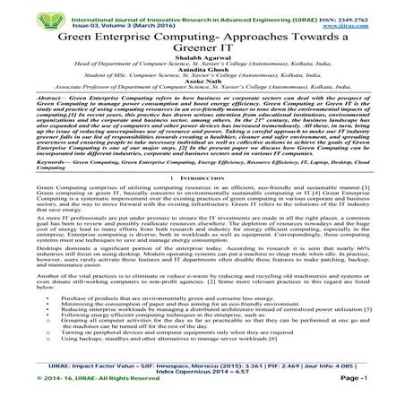 Green Enterprise Computing- Approaches Towards a Greener IT