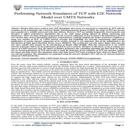 Performing Network Simulators of TCP with E2E Network Model over UMTS Networks