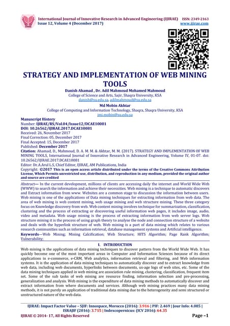 STRATEGY AND IMPLEMENTATION OF WEB MINING TOOLS