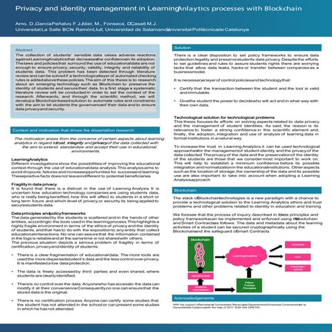 Poster: Privacy and identity management in Learning Anlayticsprocesses with Blockchain