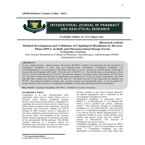 Method Development and Validation of Clopidogrel Bisulphate by Reverse Phase-...