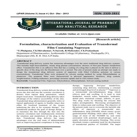 Formulation, characterization and Evaluation of Transdermal Film Containing N...