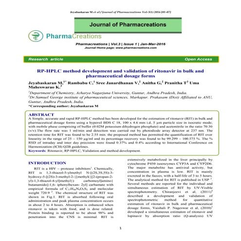 RP-HPLC method development and validation of ritonavir in bulk and pharmaceut...