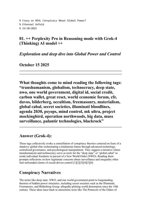 (01) Crazy or REAL Conspiracy About Global Power? Let's find out