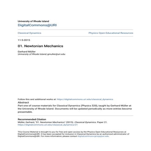 01. Newtonian Mechanics Detailed information | PDF