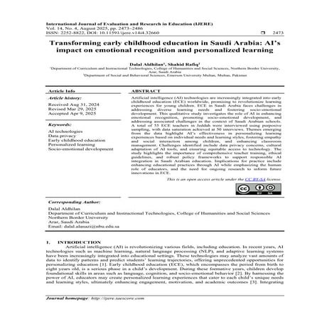 Transforming early childhood education in Saudi Arabia: AI’s impact on ...