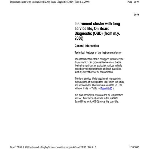 AUDI A4 B5 1.8L 1996 ELECTRICAL EQUIPMENT 01 79 instrument cluster, on board ...