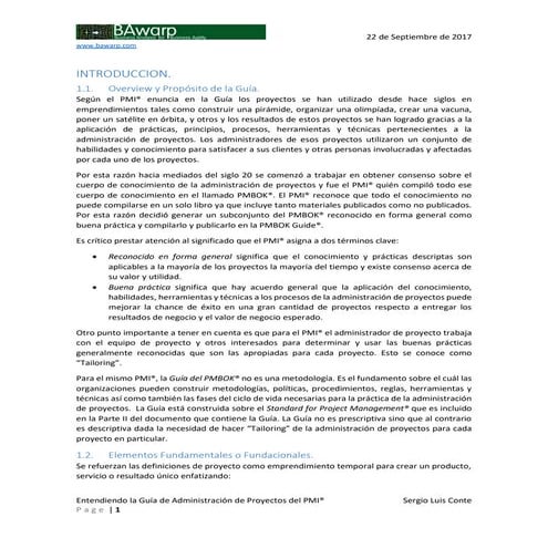 Entendiendo la Guia del PMBOK