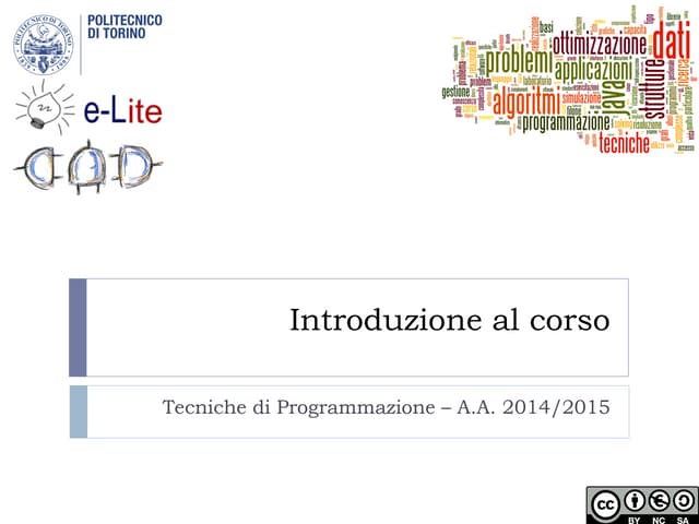 Introduzione al Corso - Tecniche di Programmazione 2015