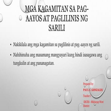 01 nakikilala ang mga kagamitan sa paglilinis at pag-aayos ng sarili.