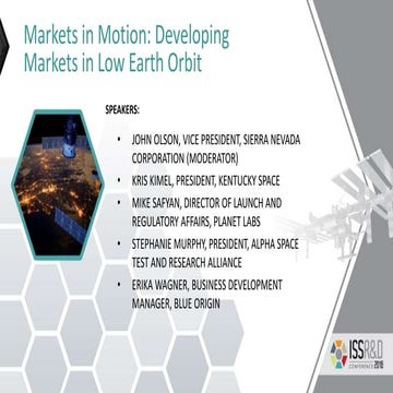 Markets in Motion: Developing Markets in Low Earth Orbit
