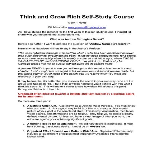 Think and Grow Rich Workbook-Week 1 Notes