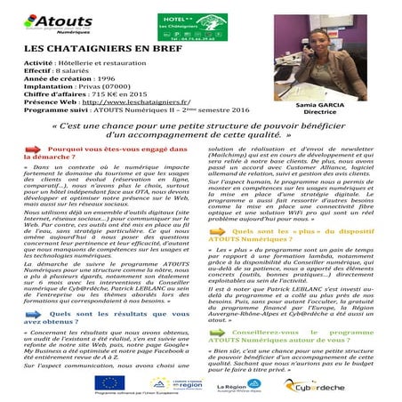 Témoignage ATOUTS Numériques II - Hôtel les Chataigniers