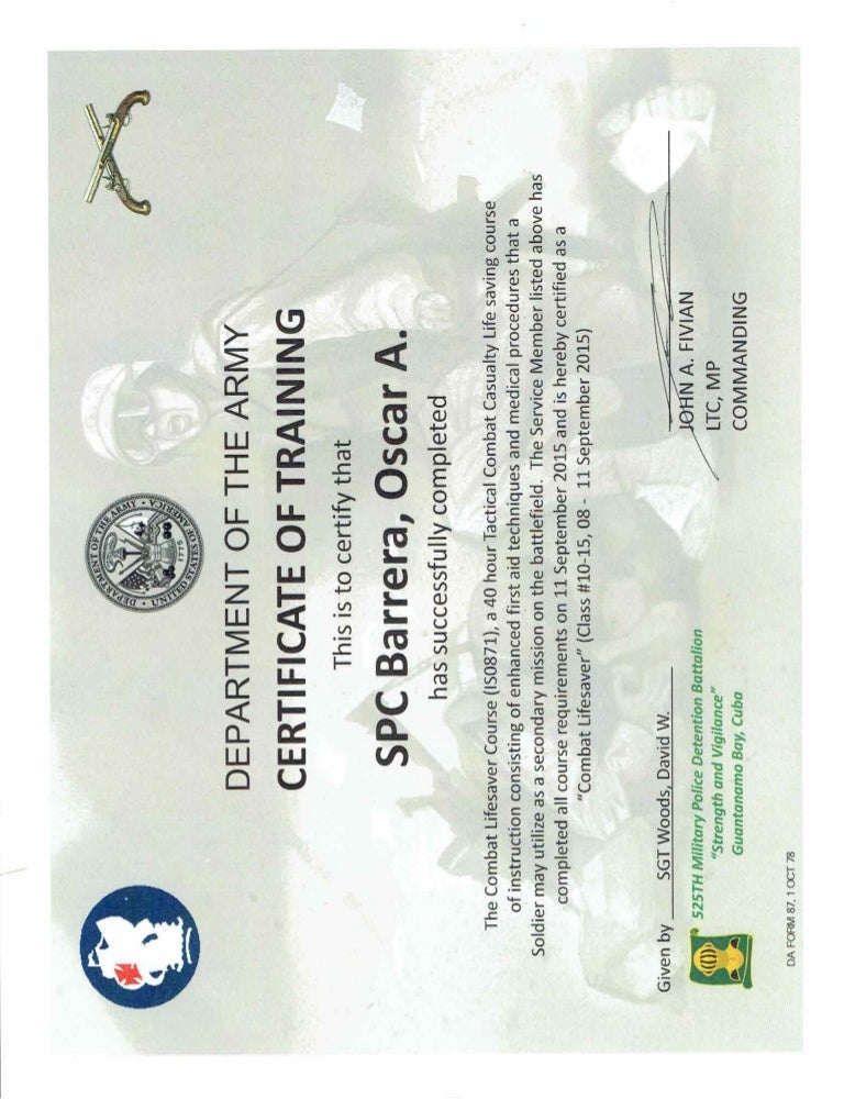 U.S. Army Combat Life Saver Certification