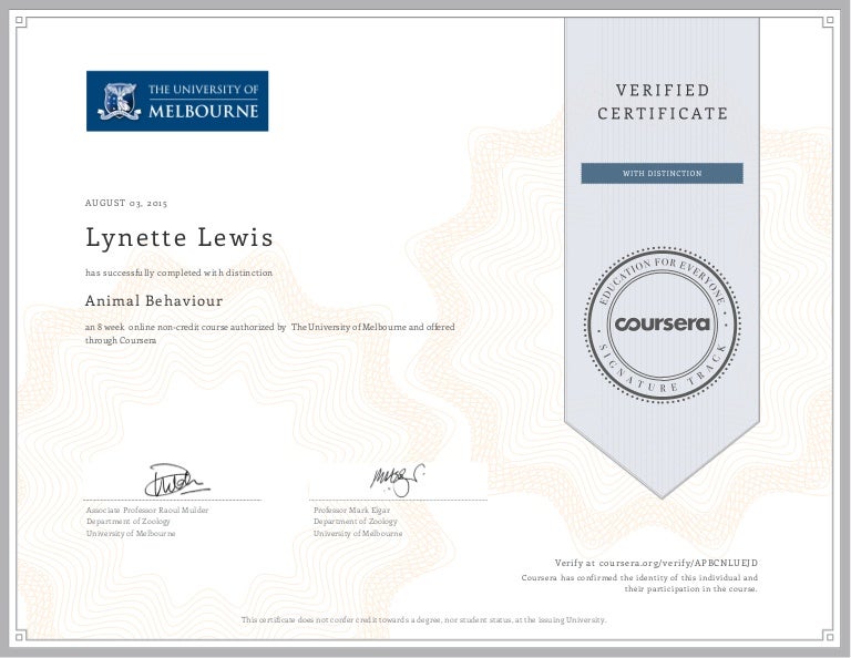 Animal Behaviour Certificate