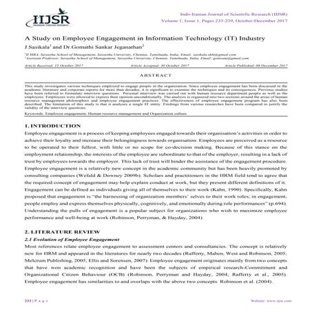 A Study on Employee Engagement in Information Technology (IT) Industry