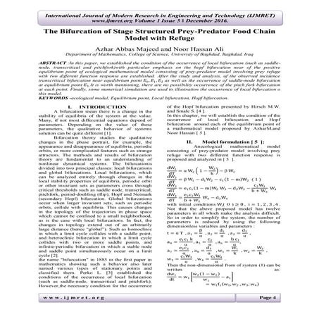 The Bifurcation of Stage Structured Prey-Predator Food Chain Model with Refuge