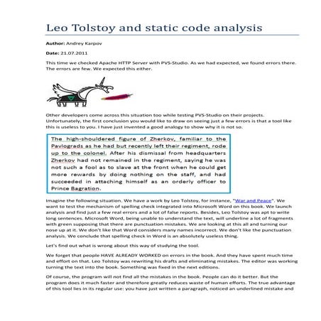 Leo Tolstoy and static code analysis