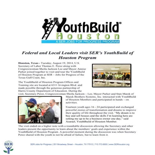 YouthBuild of Houston Press Release 8.19.14