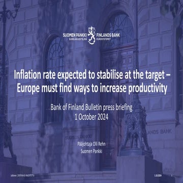 Governor Olli Rehn: Inflation rate expected to stabilise at the target – Euro...