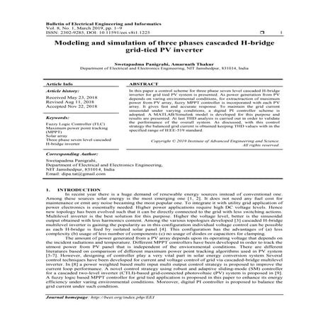 Modeling and simulation of three phases cascaded H-bridge grid-tied PV inverter