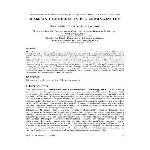 RISKS AND REMEDIES IN E-LEARNING SYSTEM