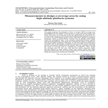 Measurements to design a coverage area by using high altitude platform systems