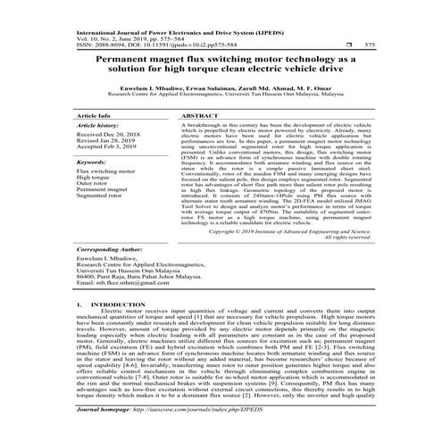 Permanent magnet flux switching motor technology as a solution for high torqu...