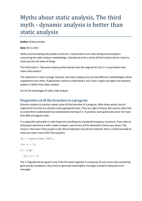 Static and Dynamic Code Analysis | PDF