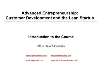 Customer Development/Lean Startup 011910 Class 1
