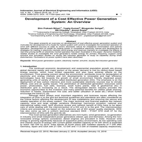Development of a Cost Effective Power Generation System: An Overview