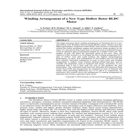 Winding Arrangement of a New Type Hollow Rotor BLDC Motor