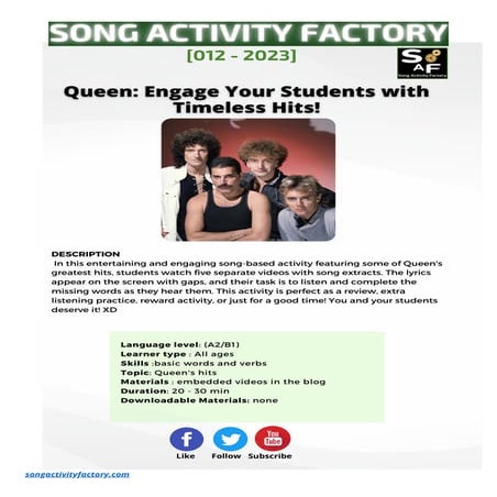 Queen: Engage Your Students with Timeless Hits!