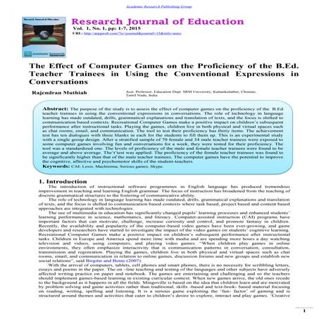 The Effect of Computer Games on the Proficiency of the B.Ed. Teacher Trainees...