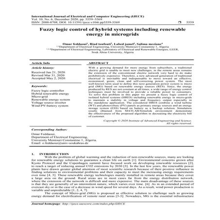 Fuzzy logic control of hybrid systems including renewable energy in microgrids 