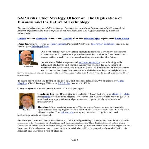 SAP Ariba Chief Strategy Officer on The Digitization of Business and the Futu...