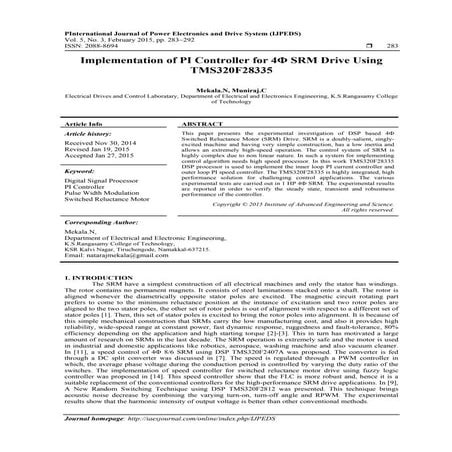 Implementation of PI Controller for 4Ф SRM Drive Using TMS320F28335