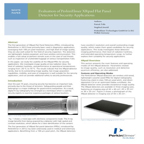 PerkinElmer White Paper Evaluation of XRpad Flat Panel Detectors for Security...