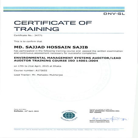 14001 Certificate_Md. Sajjad Hossain Sajib