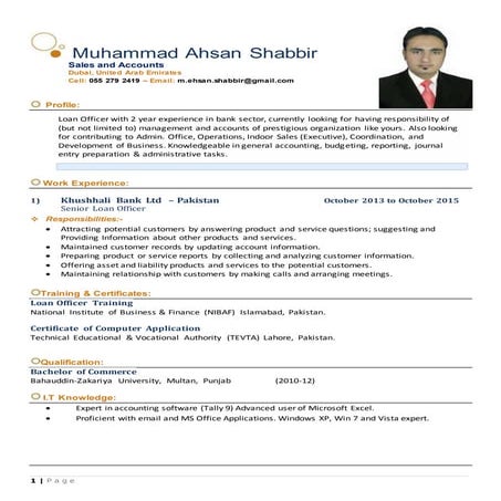 Ahsan Shabbir Sales & Accounts Professional