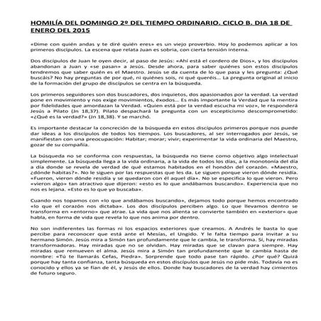 HOMILÍA DEL DOMINGO 2º DEL TO. CICLO B. DIA 18 DE ENERO DEL 2015