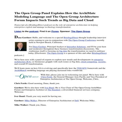 The Open Group Panel Explains How the ArchiMate Modeling Language and The Ope...
