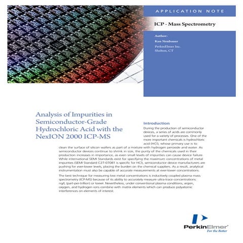 Analysis of Impurities in Semiconductor-Grade Hydrochloric Acid with the NexI...