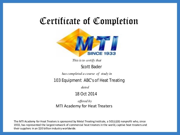 Certificate 103 Equipment ABC's of Heat Treating