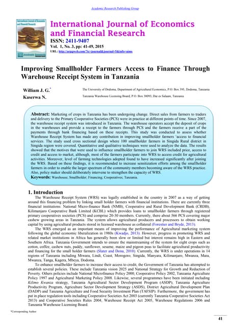 Improving Smallholder Farmers Access to Finance Through Warehouse Receipt System in Tanzania