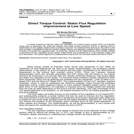 Direct Torque Control: Stator Flux Regulation Improvement at Low Speed