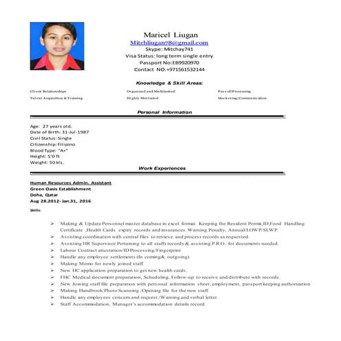 MARICEL LIUGAN CV