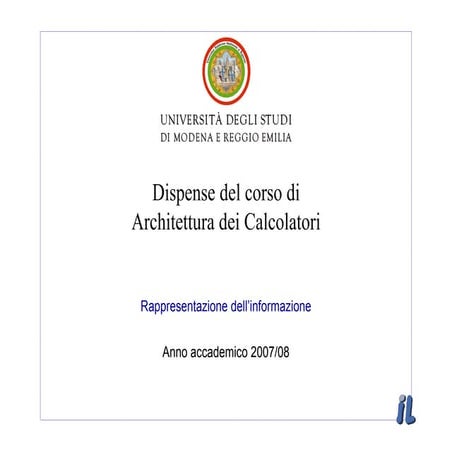 Architettura dei Calcolatori 01 Sistemi di numerazione
